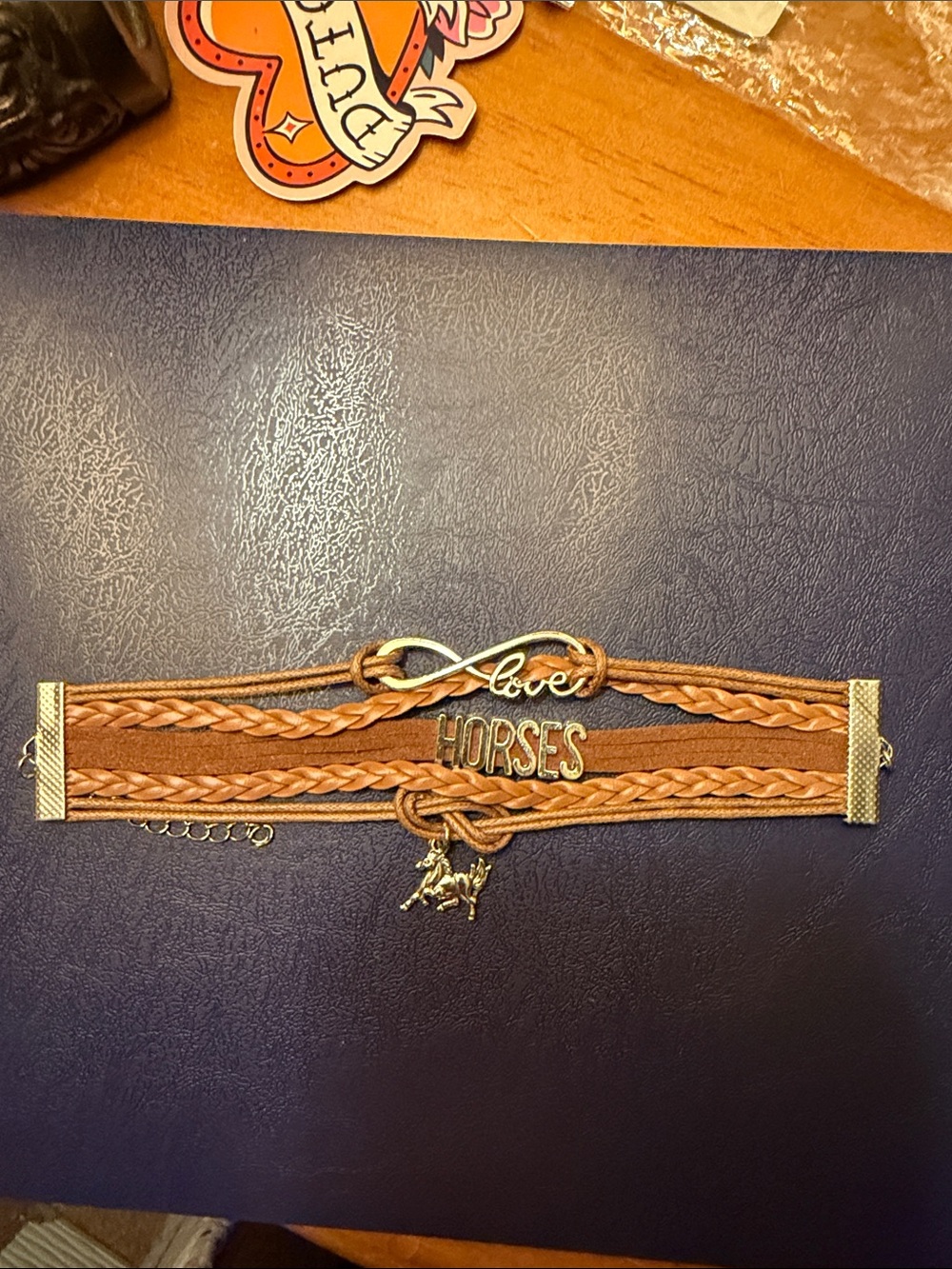 Brown 'Love Horses' Multi-Strand Leather Charm Bracelet